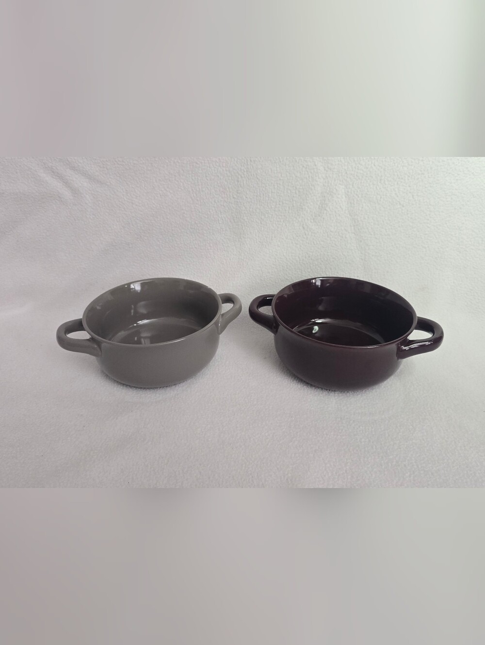 Stoneware Serving Bowls Set in Gray and Deep Plum